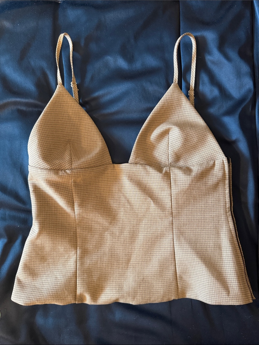 Zara Beige Checked Bustier Cami with Adjustable Spaghetti Straps